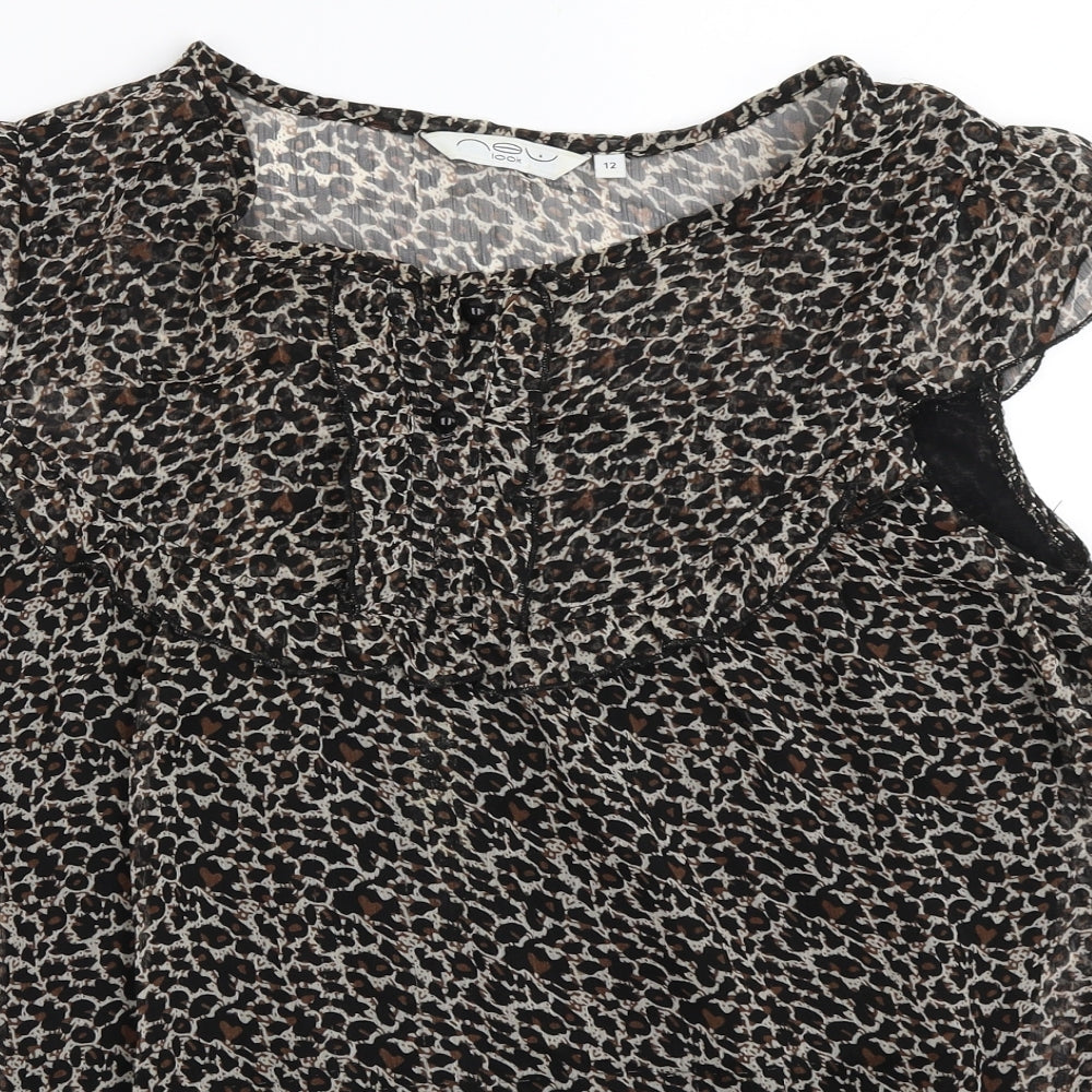 New Look Womens Black Animal Print  Basic Blouse Size 12
