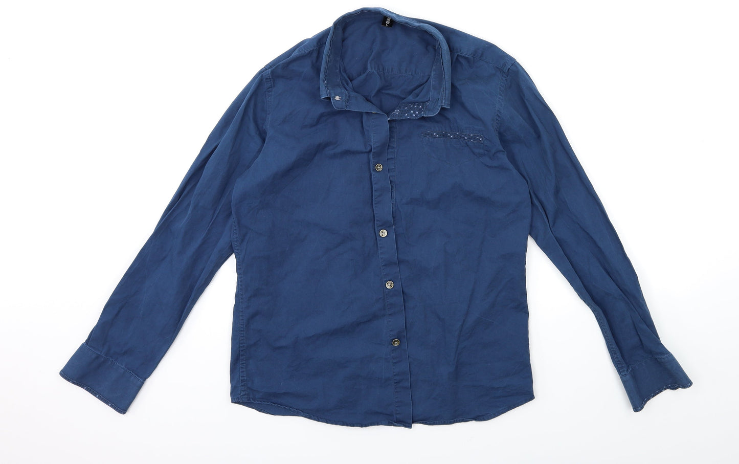 Mens UK Size S Brand Blue  Button-Up Long Sleeve Casual Shirt