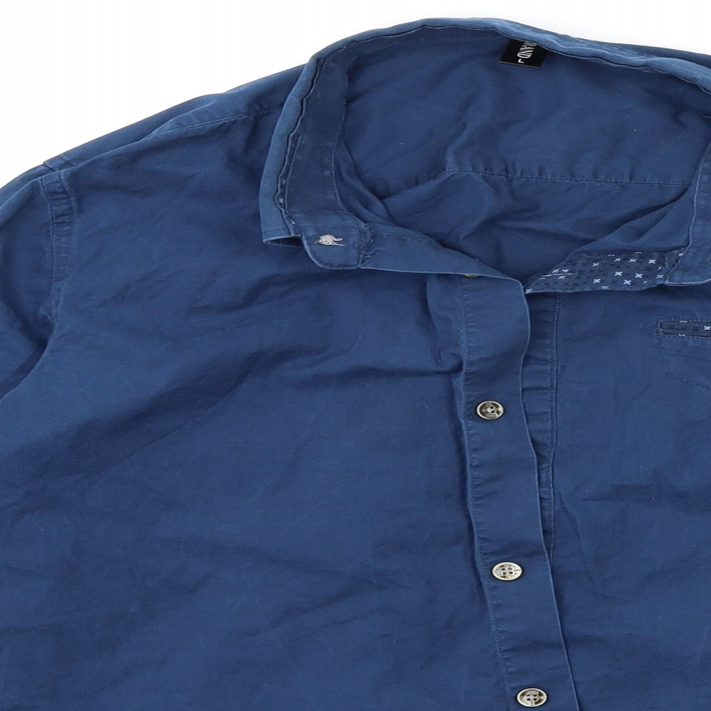 Mens UK Size S Brand Blue  Button-Up Long Sleeve Casual Shirt