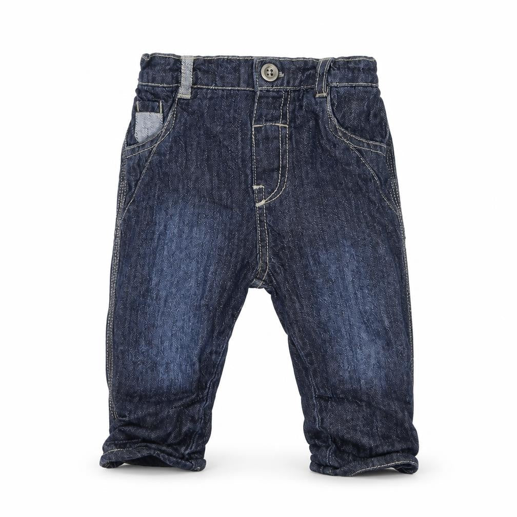 Front view of George Baby Blue Denim Cargo Jeans, size 6-9, Months