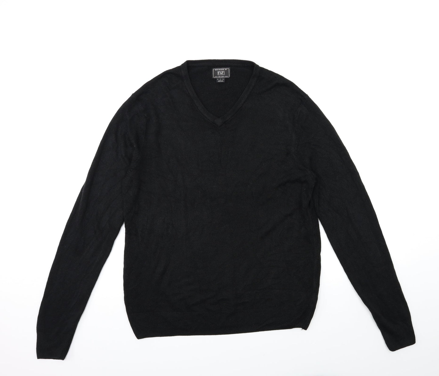 F&F Mens Black  Knit Pullover Jumper Size L