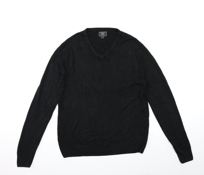 F&F Mens Black  Knit Pullover Jumper Size L