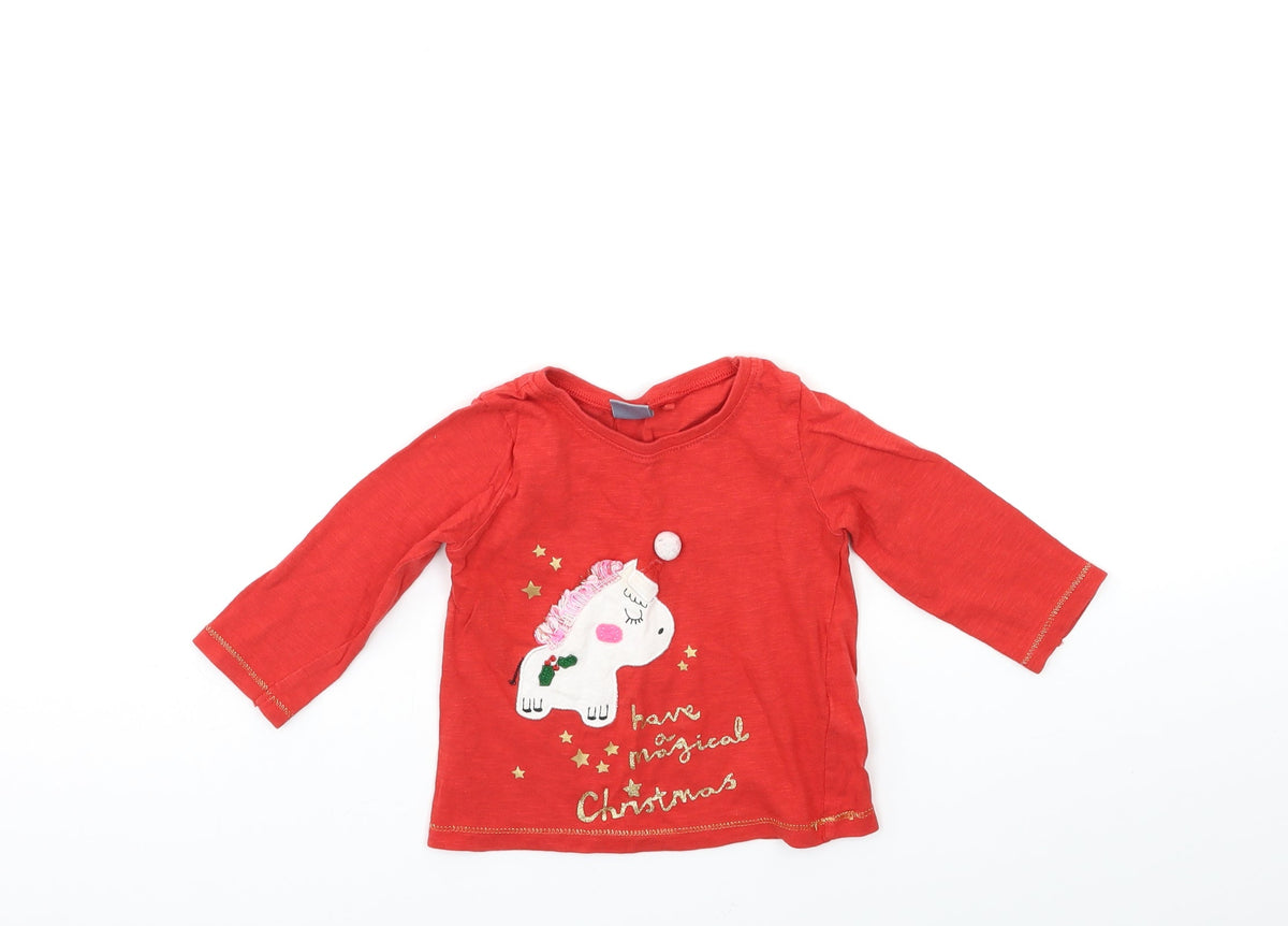 Front view of Next Baby Red Basic T-Shirt, size 6-9, Months - christmas
