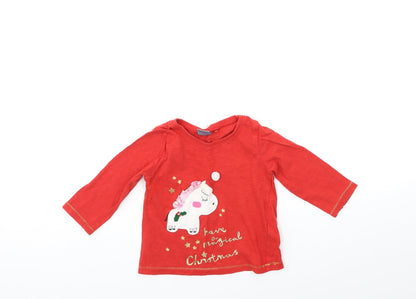 Front view of Next Baby Red Basic T-Shirt, size 6-9, Months - christmas
