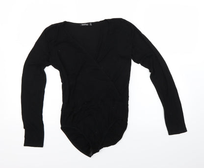 Boohoo Womens Black   Wrap T-Shirt Size 10  - Bodysuit