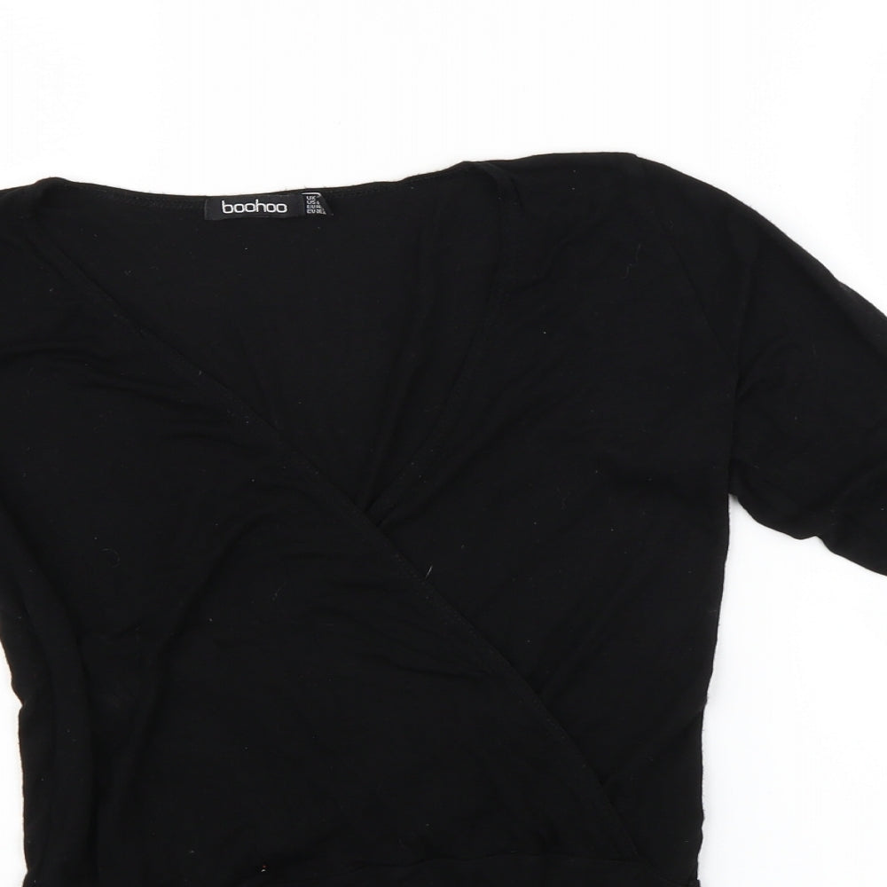 Boohoo Womens Black   Wrap T-Shirt Size 10  - Bodysuit