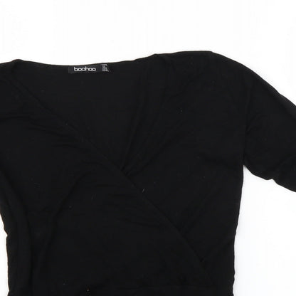 Boohoo Womens Black   Wrap T-Shirt Size 10  - Bodysuit