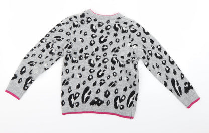 nutmg Girls Green Animal Print  Pullover Jumper Size 9-10 Years
