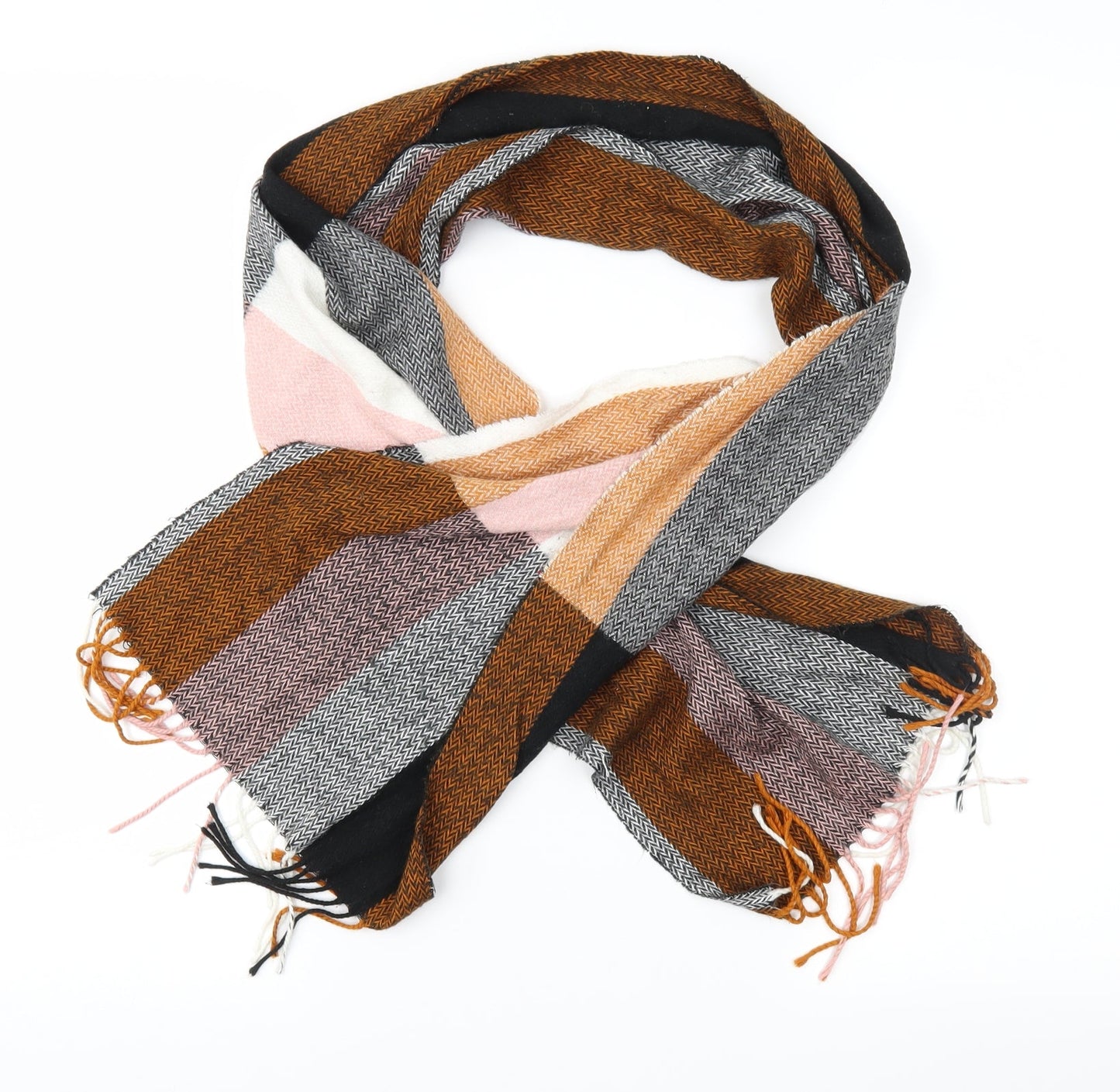 Preworn Unisex Brown Geometric  Rectangle Scarf Scarf Size Regular
