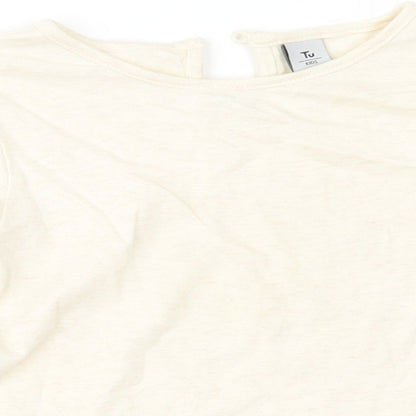 Close-up detail of Tu girls’ beige basic t-shirt, size 2-3, years