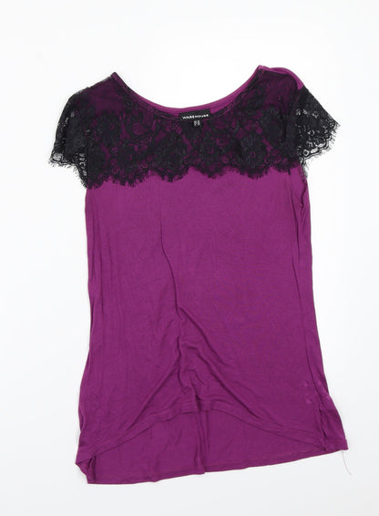 Womens UK Size 14 Warehouse Purple Basic T-Shirt