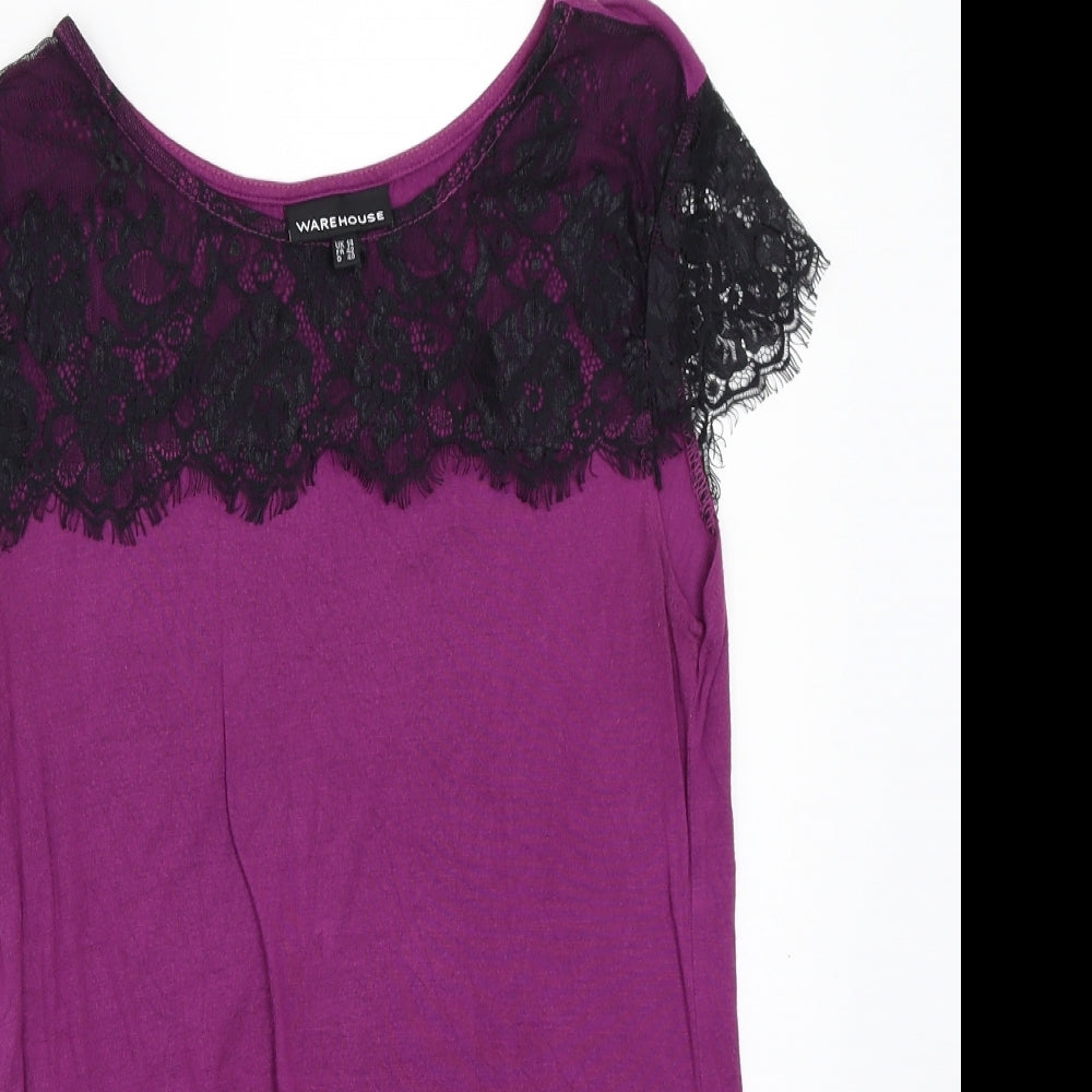 Womens UK Size 14 Warehouse Purple Basic T-Shirt