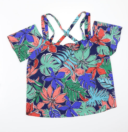 Papaya Womens Blue Floral  Basic Blouse Size 14