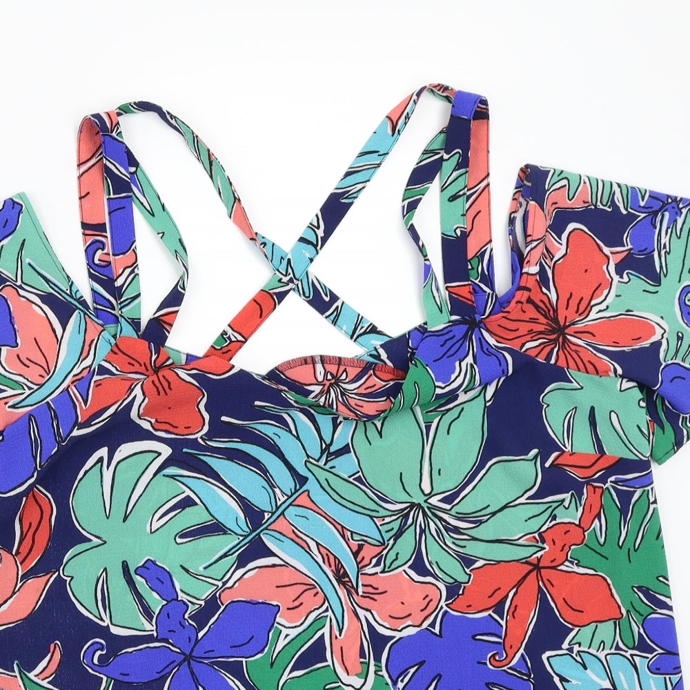 Papaya Womens Blue Floral  Basic Blouse Size 14