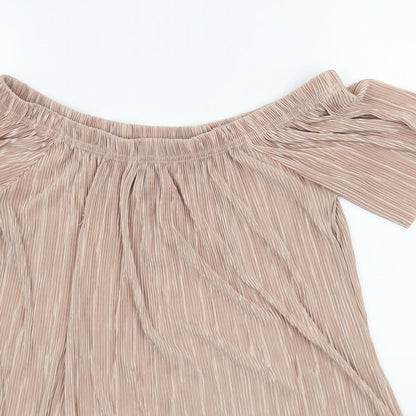 Boohoo Womens Pink  Satin Basic Blouse Size L  - Fine Pleated