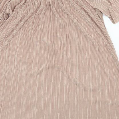 Boohoo Womens Pink  Satin Basic Blouse Size L  - Fine Pleated