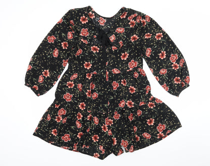 New Look Womens Black Floral  Playsuit One-Piece Size 10 L4 in