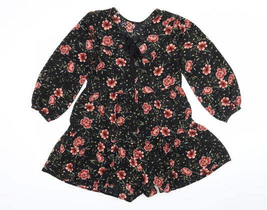 New Look Womens Black Floral  Playsuit One-Piece Size 10 L4 in