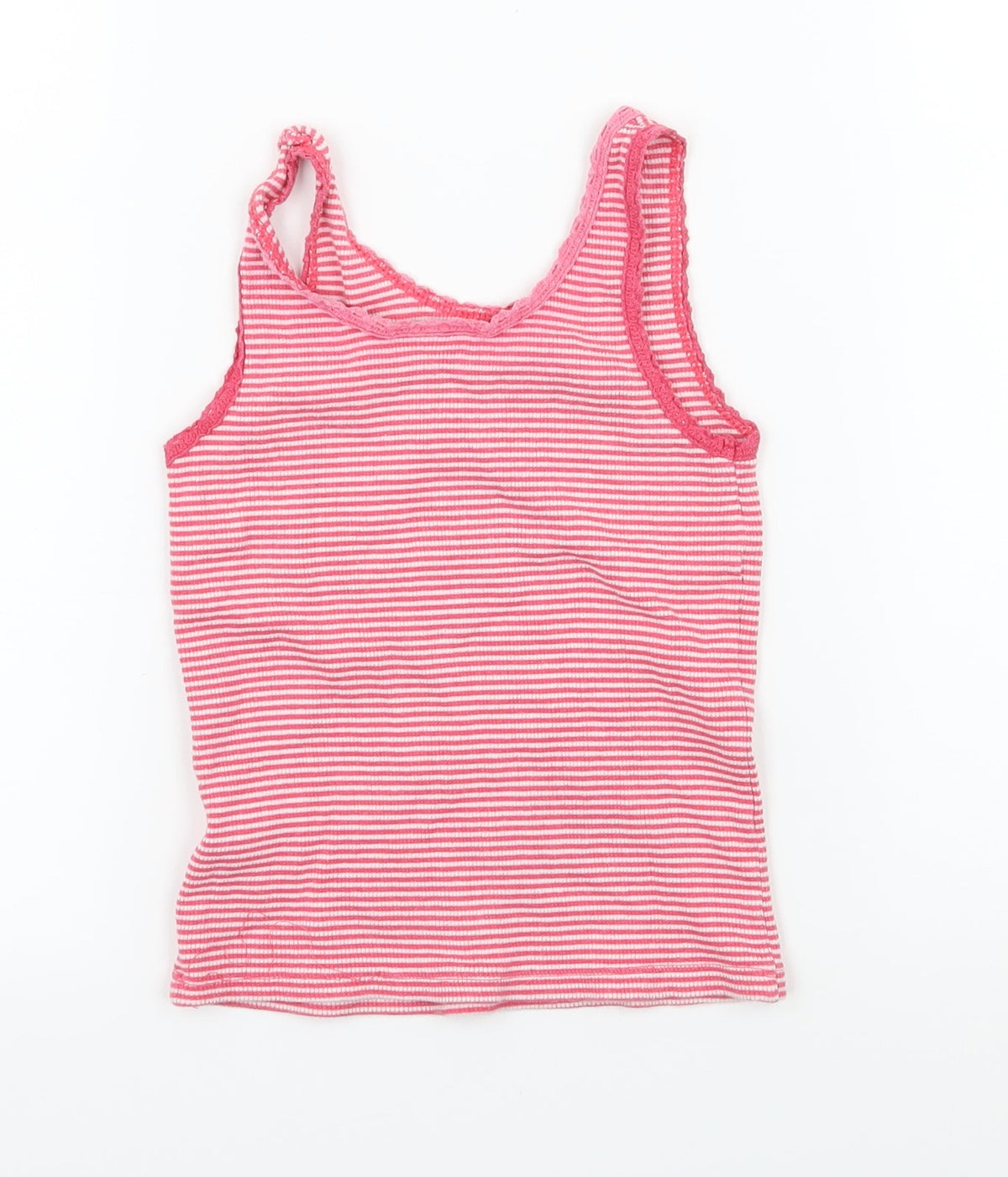 Back view of Matalan girls’ pink striped jersey basic tank, size 4-5, years