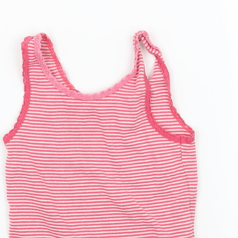 Close-up detail of Matalan girls’ pink striped jersey basic tank, size 4-5, years