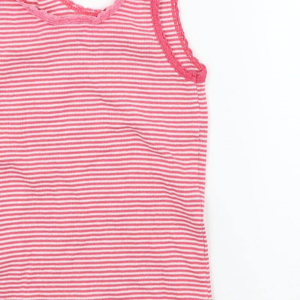 Brand and care label for Matalan girls’ pink striped jersey basic tank, size 4-5, years
