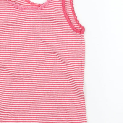 Brand and care label for Matalan girls’ pink striped jersey basic tank, size 4-5, years