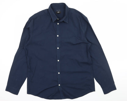 Mens UK Size XL H&M Blue  Button-Up Long Sleeve Casual Shirt