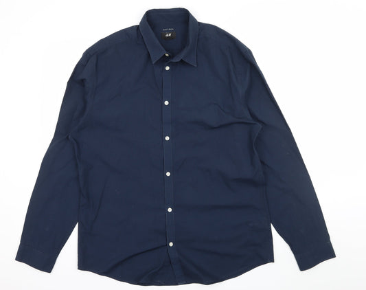 Mens UK Size XL H&M Blue  Button-Up Long Sleeve Casual Shirt