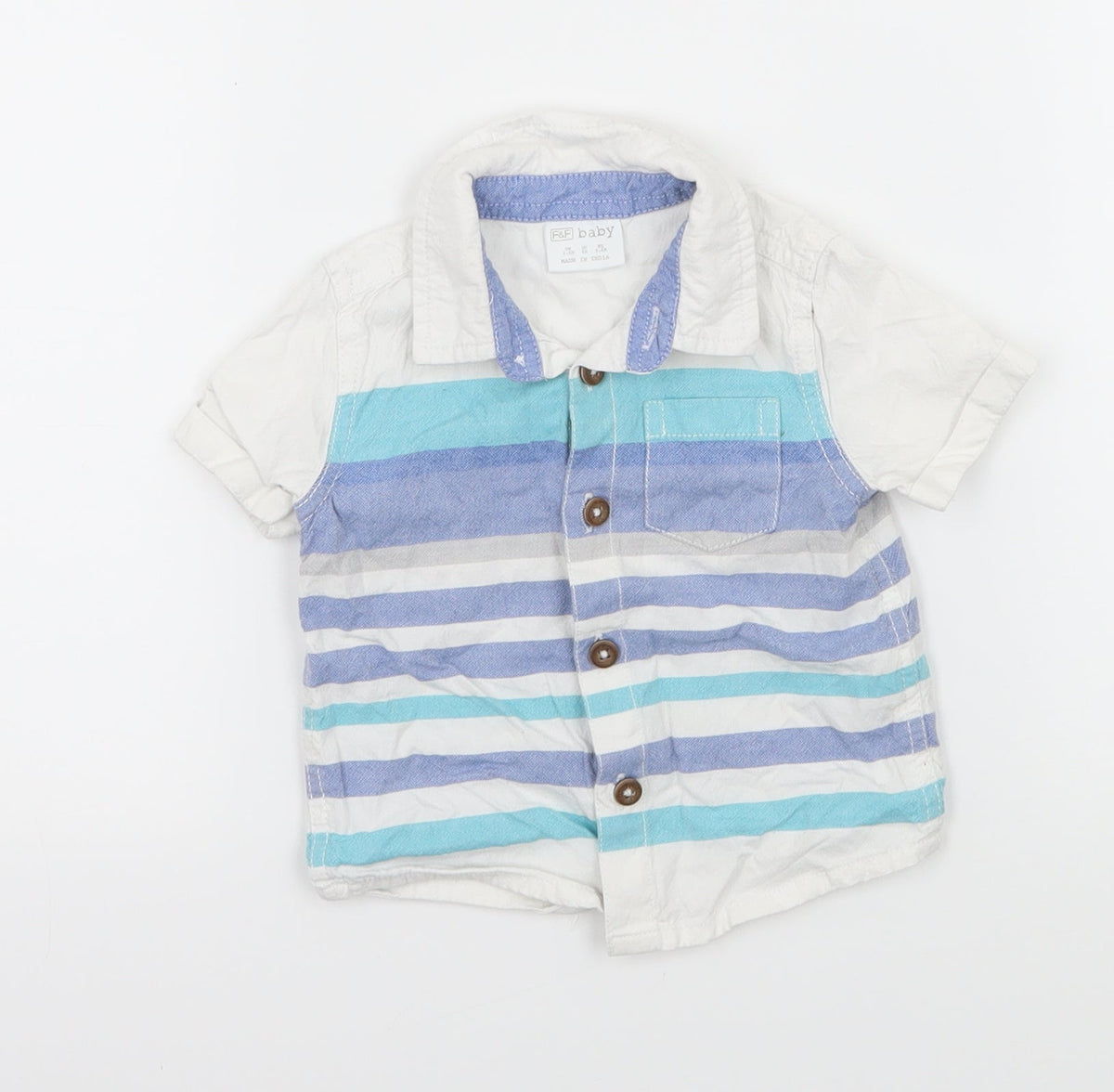 Additional front view of F&F boys’ white striped basic button-up, size 3-6, months