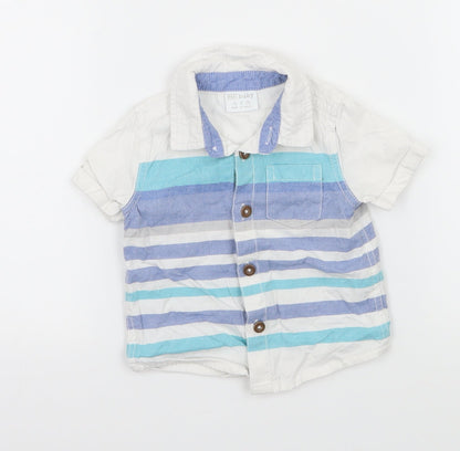 Additional front view of F&F boys’ white striped basic button-up, size 3-6, months