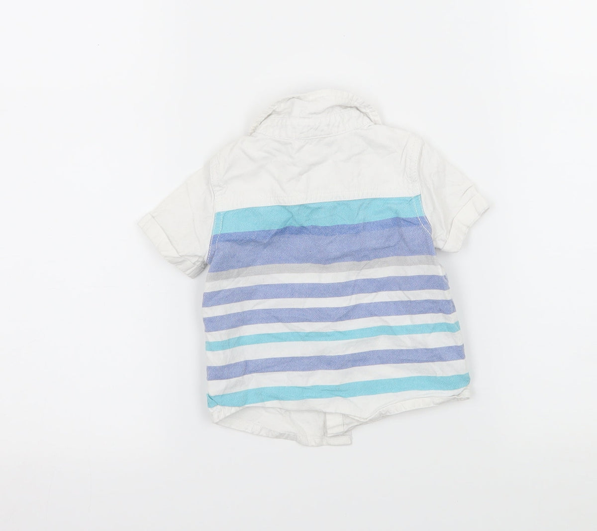 Back view of F&F boys’ white striped basic button-up, size 3-6, months