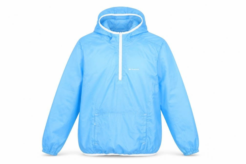Front view of Quechua boys’ blue jacket, size 8-9, years