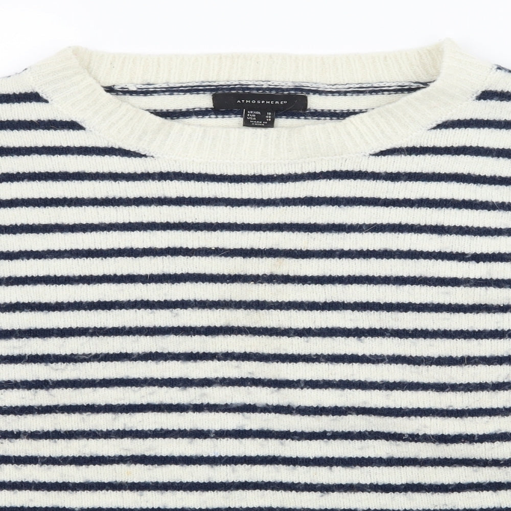 Close-up detail of Atmosphere women’s ivory striped knit jumper, size UK 18