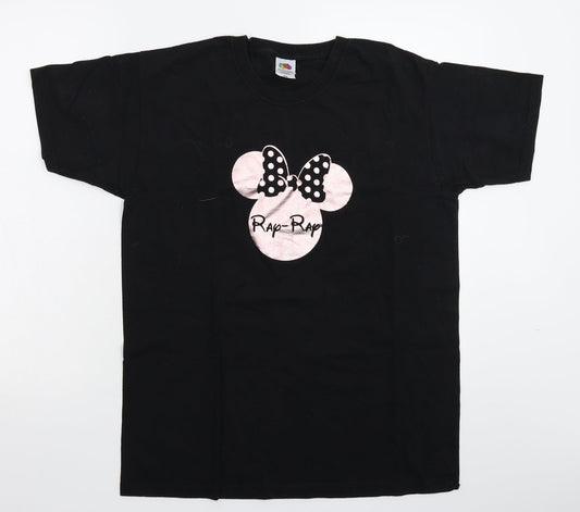 Womens UK Size M Fruit of the Loom Black Basic T-Shirt