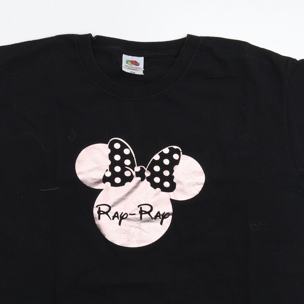 Womens UK Size M Fruit of the Loom Black Basic T-Shirt