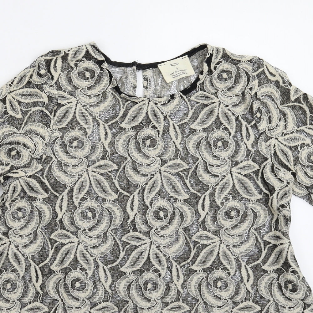 Pins & Needles Womens Grey Floral Knit Pullover Jumper Size S