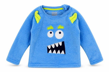 Front view of Primark Baby Blue Solid Fleece Cami Pyjama Top, size 12-18, Months