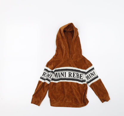 Mini Rebal Boys Brown  Corduroy Pullover Hoodie Size 2 Years
