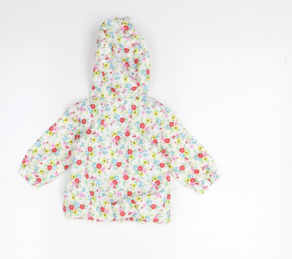 Back view of Tu girls’ white floral basic coat coat, size 0-3, months