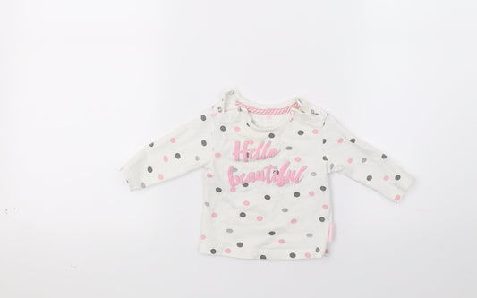 Quapi Girls White Polka Dot  Pullover Jumper Size 0-3 Months  - hello beautiful