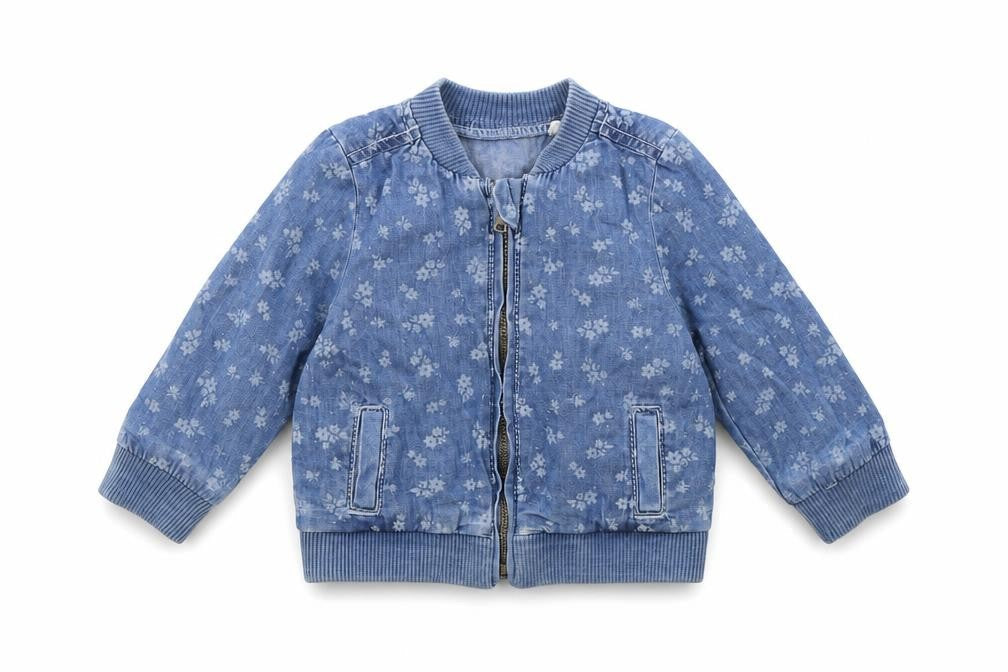 Front view of Tu Baby Blue Floral Jacket Coat, size 3-6, Months