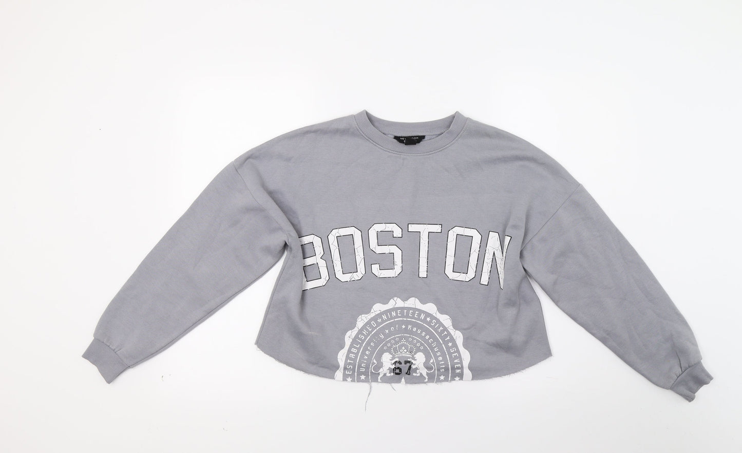 New Look Girls Grey   Pullover Hoodie Size 13 Years  - Croped Boston