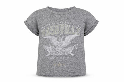 Front view of River Island girls’ grey basic t-shirt, size 2-3, years - nashville