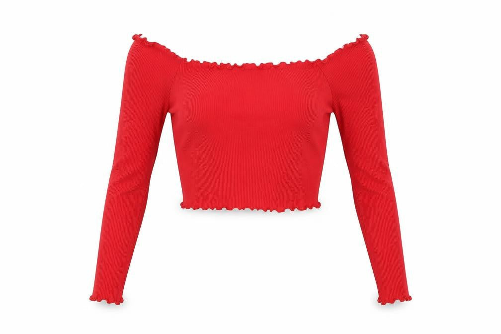 Womens UK Size 8 PRETTYLITTLETHING Red Cropped Blouse