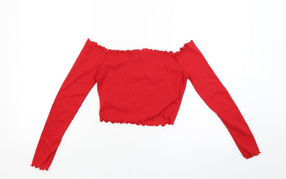 Womens UK Size 8 PRETTYLITTLETHING Red Cropped Blouse