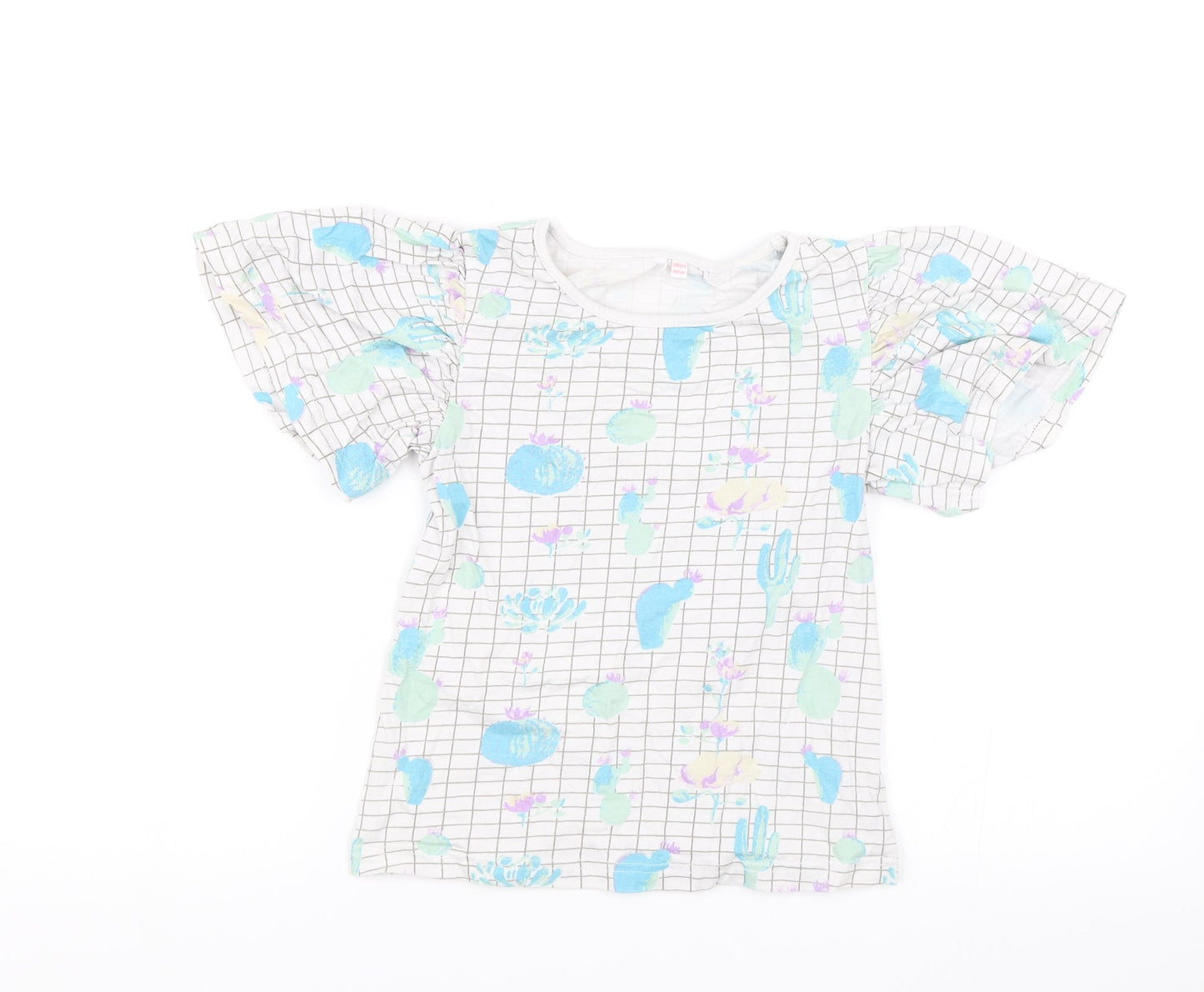 Preworn Girls White   Basic Blouse Size 9-10 Years  - Cactus print