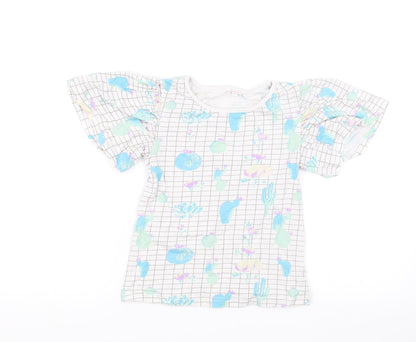 Preworn Girls White   Basic Blouse Size 9-10 Years  - Cactus print
