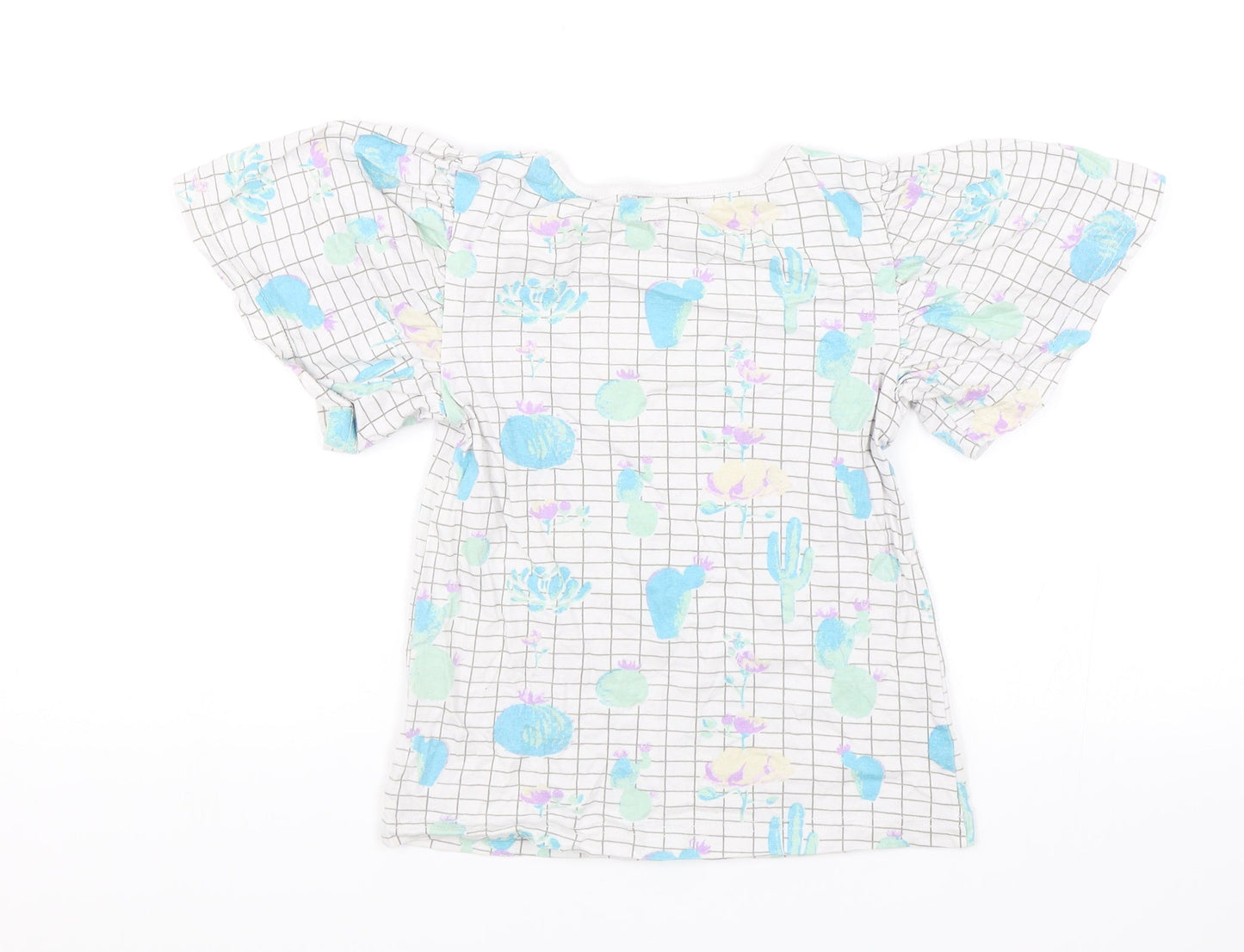 Preworn Girls White   Basic Blouse Size 9-10 Years  - Cactus print
