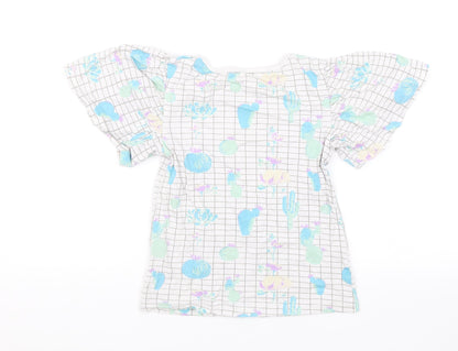Preworn Girls White   Basic Blouse Size 9-10 Years  - Cactus print