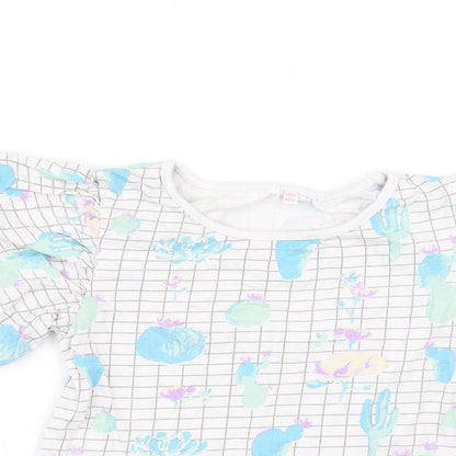 Preworn Girls White   Basic Blouse Size 9-10 Years  - Cactus print